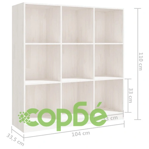 Библиотека/разделител за стая, бяла, 104x33,5x110 см, бор масив ➤ топ цена ➤ sorbe.bg