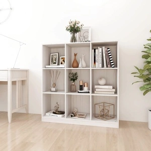 Библиотека/разделител за стая, бяла, 104x33,5x110 см, бор масив