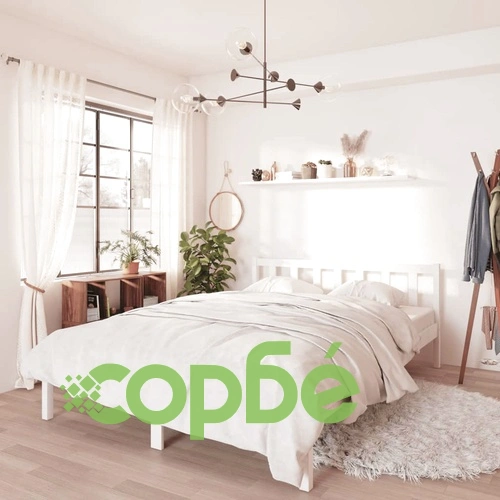 Рамка за легло без матрак, бял, 160x200 см, масивно дърво ➤ топ цена ➤ sorbe.bg