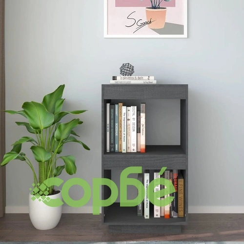 Библиотека, сива, 40x35x71 см, борово дърво масив ➤ топ цена ➤ sorbe.bg