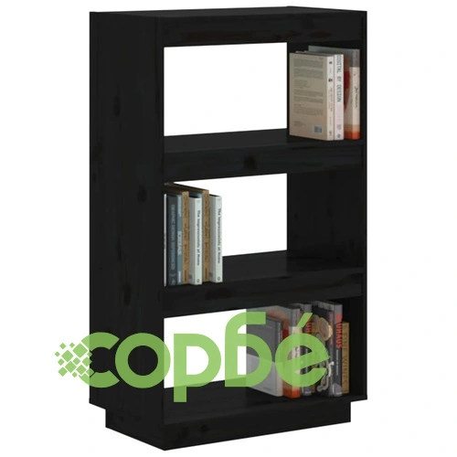 Библиотека/разделител за стая, черна, 60x35x103 см, бор масив ➤ топ цена ➤ sorbe.bg