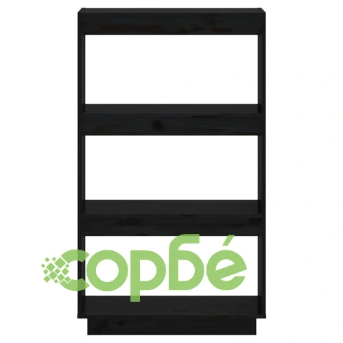 Библиотека/разделител за стая, черна, 60x35x103 см, бор масив ➤ топ цена ➤ sorbe.bg