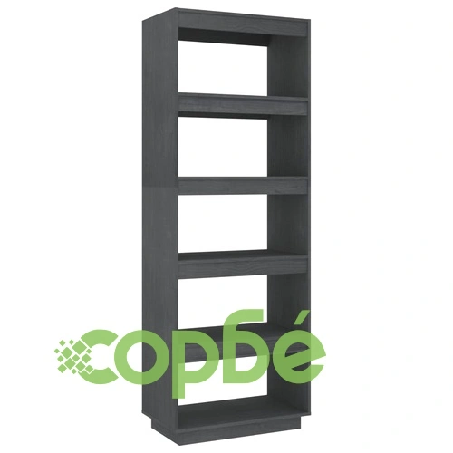 Библиотека/разделител за стая, сива, 60x35x167 см, бор масив ➤ топ цена ➤ sorbe.bg