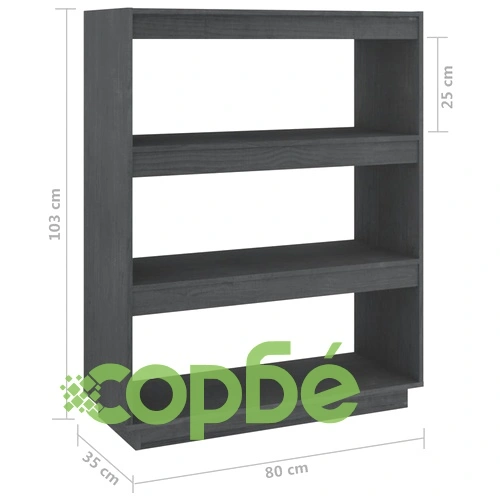 Библиотека/разделител за стая, сива, 80x35x103 см, бор масив ➤ топ цена ➤ sorbe.bg