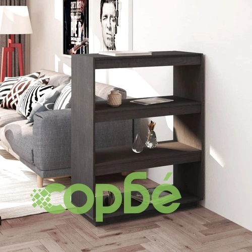 Библиотека/разделител за стая, сива, 80x35x103 см, бор масив ➤ топ цена ➤ sorbe.bg