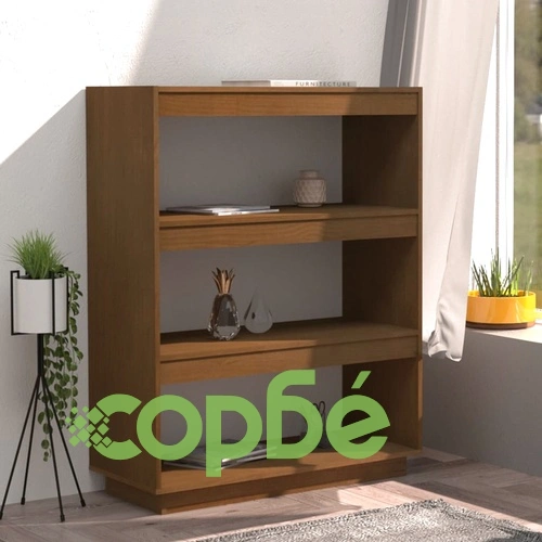 Библиотека/разделител за стая, меденокафява, 80x35x103 см, бор ➤ топ цена ➤ sorbe.bg