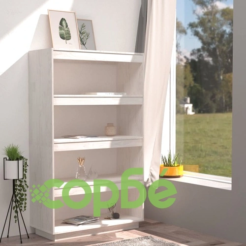 Библиотека/разделител за стая, бяла, 80x35x135 см, бор масив ➤ топ цена ➤ sorbe.bg