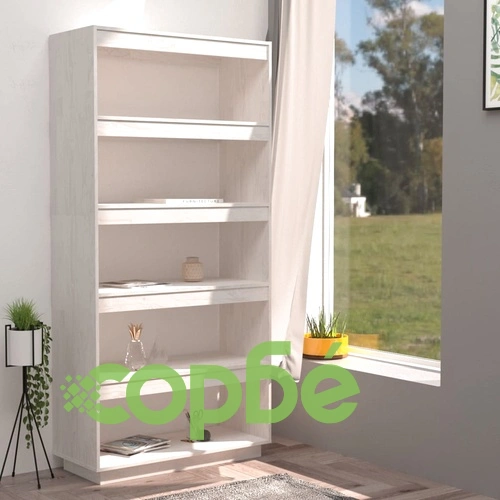 Библиотека/разделител за стая, бяла, 80x35x167 см, бор масив ➤ топ цена ➤ sorbe.bg
