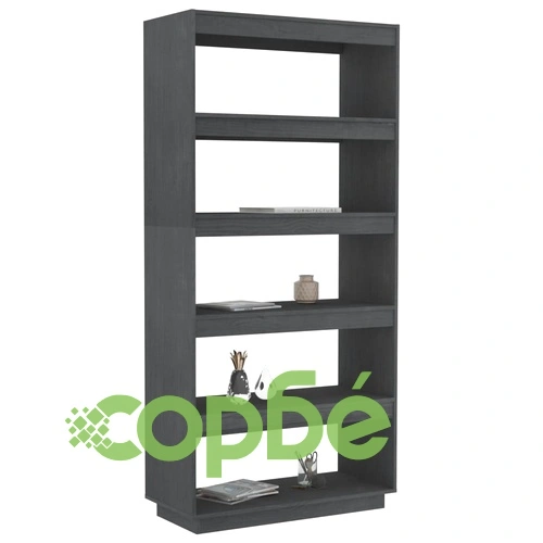 Библиотека/разделител за стая, сива, 80x35x167 см, бор масив ➤ топ цена ➤ sorbe.bg