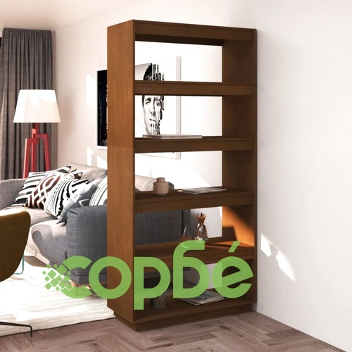 Библиотека/разделител за стая, меденокафява, 80x35x167 см, бор ➤ топ цена ➤ sorbe.bg