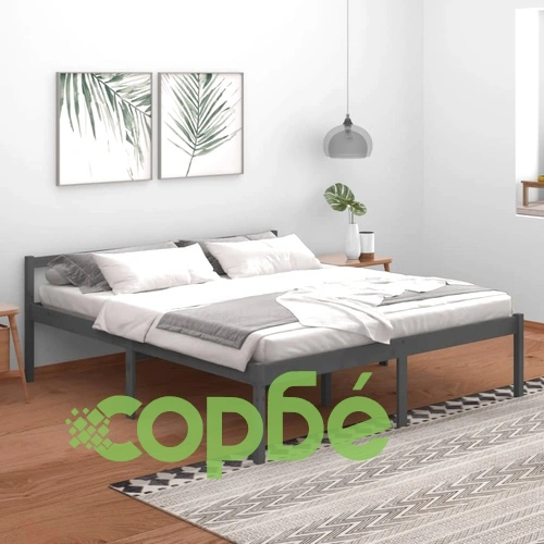 Легло за възрастни сиво 180x200 см Super King Size бор масив ➤ топ цена ➤ sorbe.bg