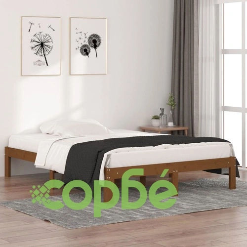 Рамка за легло меденокафява дърво масив 135x190 cм Double ➤ топ цена ➤ sorbe.bg