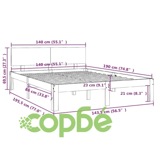 Рамка за легло, бяла, бор масив, 140x190 см ➤ топ цена ➤ sorbe.bg