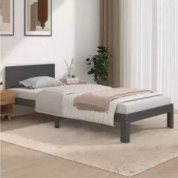 Рамка за легло, сива, борово дърво масив, 90х200 см