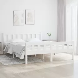 Рамка за легло, бяла, масивно дърво, 140x190 см