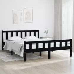 Рамка за легло, черна, дърво масив, 150x200 cм, 5FT King Size