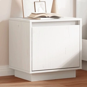 Нощно шкафче, бяло, 40x30x40 см, борово дърво масив