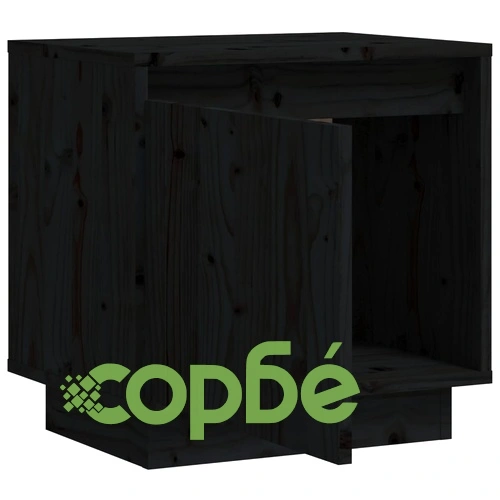 Нощно шкафче, черно, 40x30x40 см, борово дърво масив ➤ топ цена ➤ sorbe.bg