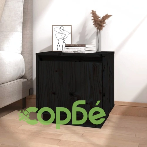 Нощно шкафче, черно, 40x30x40 см, борово дърво масив ➤ топ цена ➤ sorbe.bg