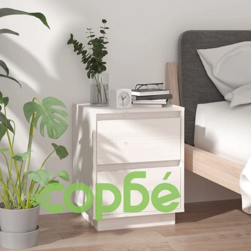 Нощни шкафчета, 2 бр, бели, 40x35x50 см, борово дърво масив ➤ топ цена ➤ sorbe.bg