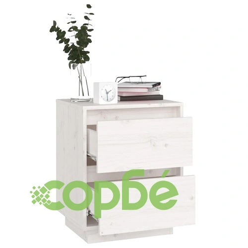 Нощни шкафчета, 2 бр, бели, 40x35x50 см, борово дърво масив ➤ топ цена ➤ sorbe.bg