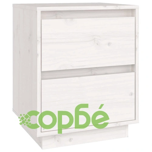 Нощни шкафчета, 2 бр, бели, 40x35x50 см, борово дърво масив ➤ топ цена ➤ sorbe.bg