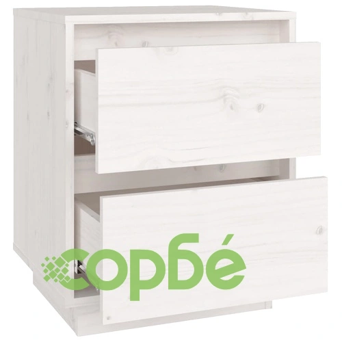 Нощни шкафчета, 2 бр, бели, 40x35x50 см, борово дърво масив ➤ топ цена ➤ sorbe.bg