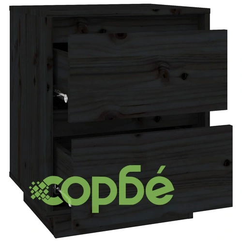 Нощно шкафче, черно, 40x35x50 см, борово дърво масив ➤ топ цена ➤ sorbe.bg