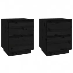 Нощни шкафчета, 2 бр, черни, 40x35x50 см, борово дърво масив