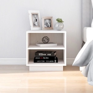 Нощно шкафче, бяло, 40x34x40 см, борово дърво масив