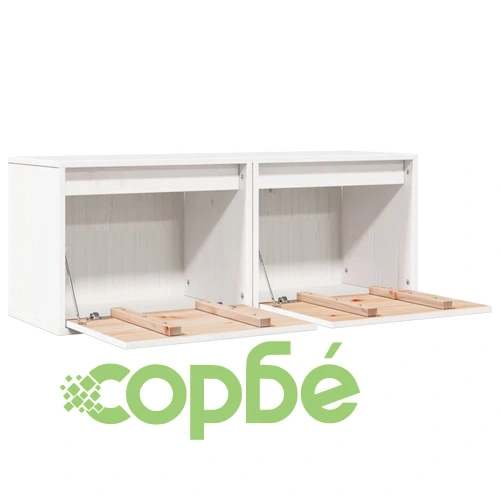 Стенни шкафове, 2 бр, бели, 45x30x35 см, бор масив ➤ топ цена ➤ sorbe.bg