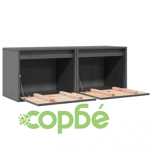 Стенни шкафове, 2 бр, сиви, 45x30x35 см, бор масив ➤ топ цена ➤ sorbe.bg