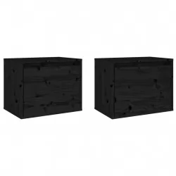 Стенни шкафове, 2 бр, черни, 45x30x35 см, бор масив