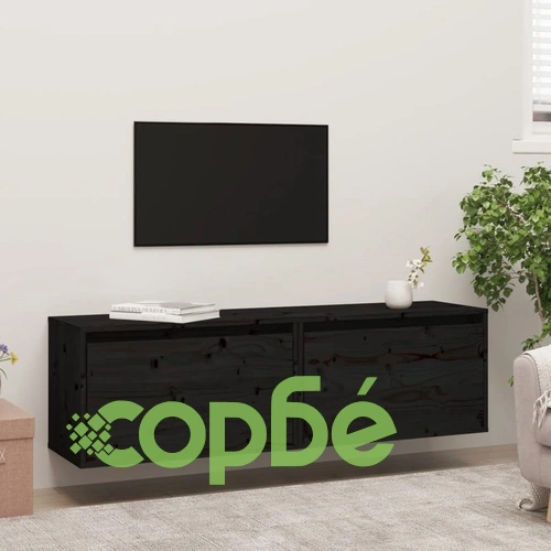 Стенни шкафове, 2 бр, черни, 60x30x35 см, бор масив ➤ топ цена ➤ sorbe.bg