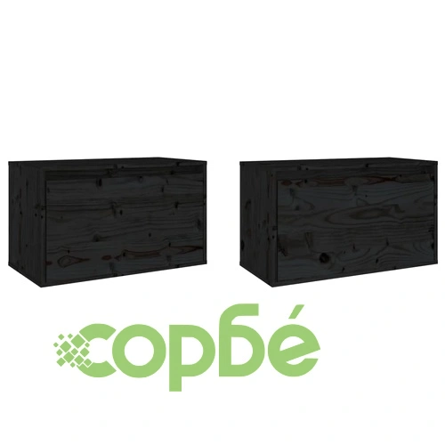 Стенни шкафове, 2 бр, черни, 60x30x35 см, бор масив ➤ топ цена ➤ sorbe.bg