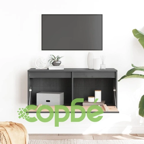 Стенен шкаф, сив, 80x30x35 см, борово дърво масив ➤ топ цена ➤ sorbe.bg