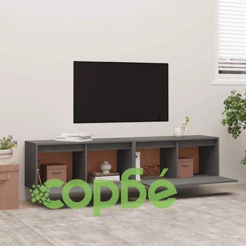 Стенни шкафове, 2 бр, сиви, 80x30x35 см, бор масив ➤ топ цена ➤ sorbe.bg