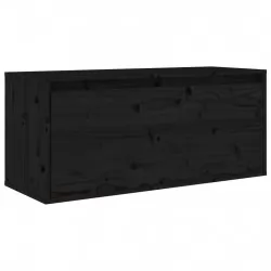 Стенен шкаф, черен, 80x30x35 см, борово дърво масив