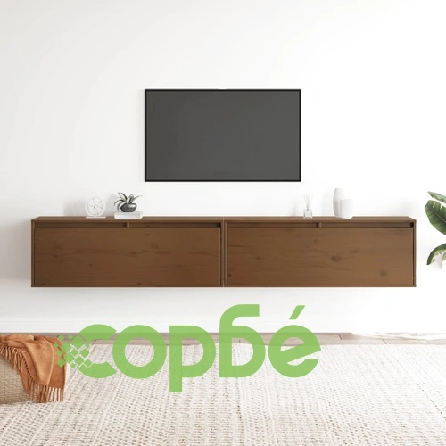 Стенни шкафове, 2 бр, меденокафяви, 100x30x35 см, бор масив ➤ топ цена ➤ sorbe.bg