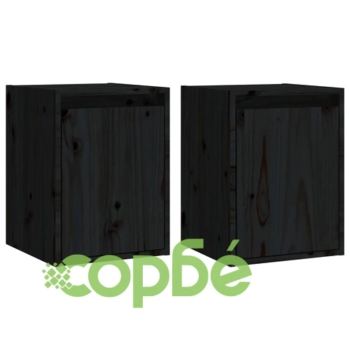 Стенни шкафове, 2 бр, черни, 30x30x40 см, бор масив ➤ топ цена ➤ sorbe.bg