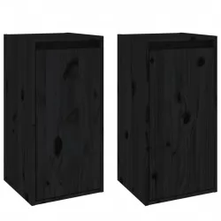 Стенни шкафове, 2 бр, черни, 30x30x60 см, бор масив