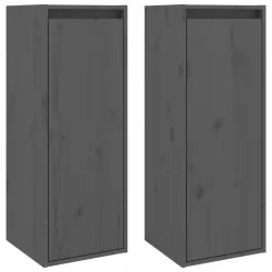 Стенни шкафове, 2 бр, сиви, 30x30x80 см, бор масив