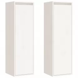 Стенни шкафове, 2 бр, бели, 30x30x100 см, бор масив