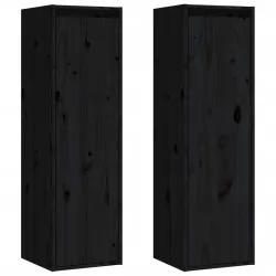 Стенни шкафове, 2 бр, черни, 30x30x100 см, бор масив