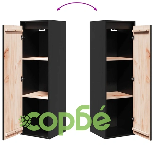 Стенни шкафове, 2 бр, черни, 30x30x100 см, бор масив ➤ топ цена ➤ sorbe.bg