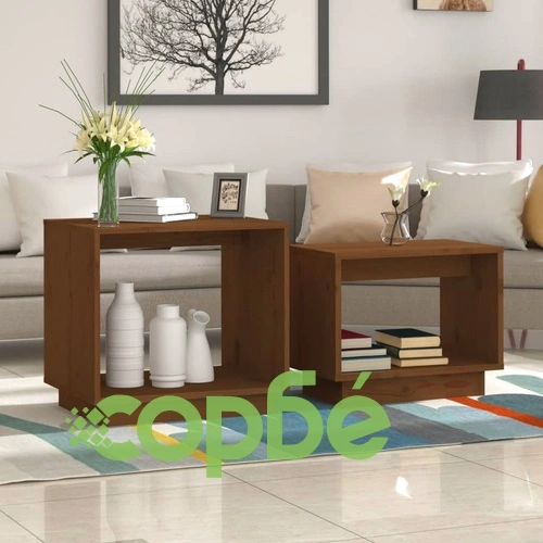 Стифиращи масички за кафе, 2 бр, меденокафяви, бор масив ➤ топ цена ➤ sorbe.bg