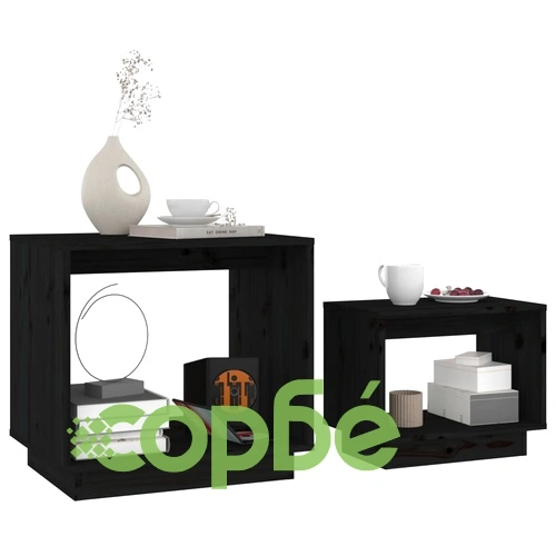 Стифиращи масички за кафе, 2 бр, черни, бор масив ➤ топ цена ➤ sorbe.bg