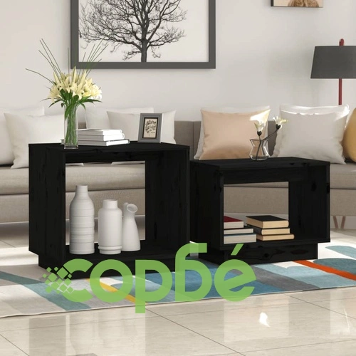 Стифиращи масички за кафе, 2 бр, черни, бор масив ➤ топ цена ➤ sorbe.bg