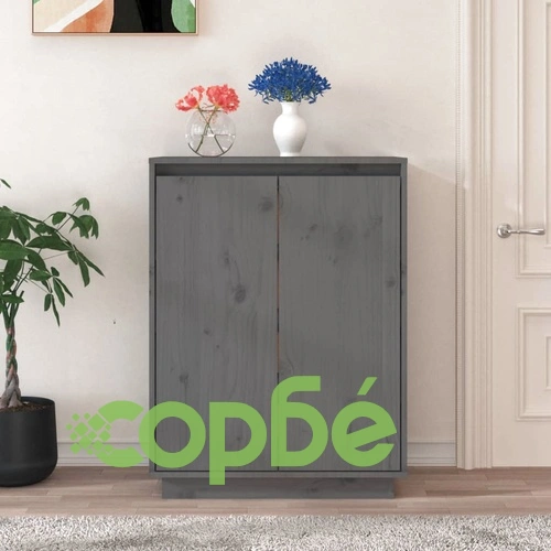 Шкаф за обувки, сив, 60x35x80 см, бор масив ➤ топ цена ➤ sorbe.bg