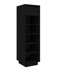 Шкаф за обувки, черен, 34x30x105 см, бор масив